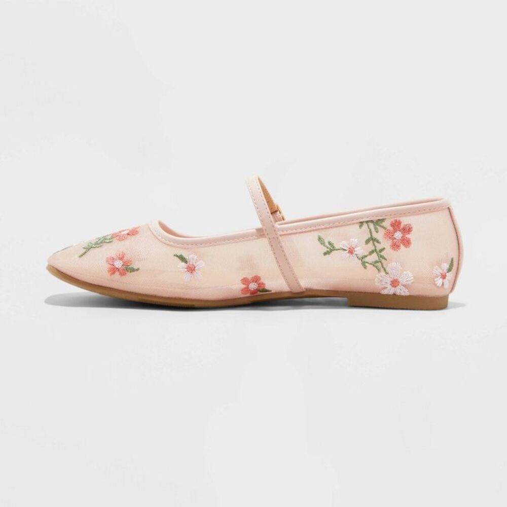 Women's Elsa Floral Mesh Mary Jane Flats - Wild Fable Pink 8